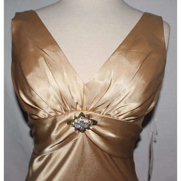 Cindy Collection #1065 Vintage Satin Formal Evening Or Prom Gown-Size S-Gold-NEW - Picture 4 of 5